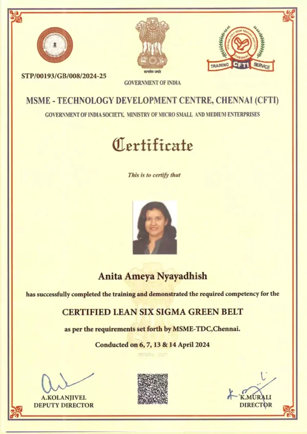LEAN SIX SIGMA GREEN BELT | ONLINE 1 Green Belt Certificate Sample