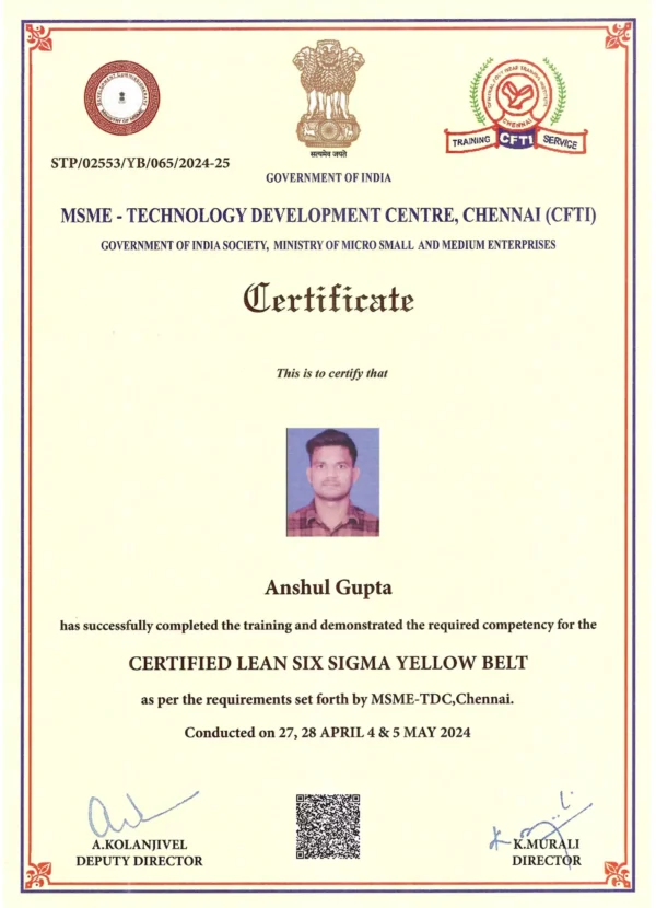 LEAN SIX SIGMA YELLOW BELT 1 Yellow Belt Certificate Sample