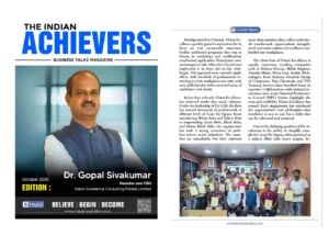 Vision Excellence Founder Dr. Gopal Sivakumar Featured in “The Indian Achievers” – Business Talkz (October Edition 83